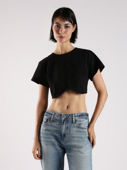 Calvin Klein - Black Regular Fit Cotton Round Neck Crop Top