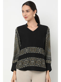 Not So Pink - Muli-Color Women Geometric Placement Print Formal A-Line Top