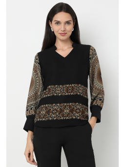 Not So Pink - Muli-Color Women Geometric Placement Print Formal A-Line Top