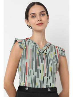 Not So Pink - Olive Styled Detailed Printed Sleeveless Top
