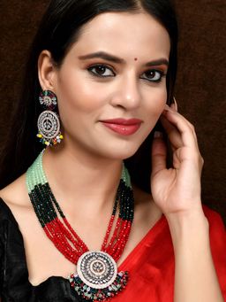 Silvermerc Designs - Rose Gold Plated Multi Color Beaded Layered Jewellery (Set of 2)