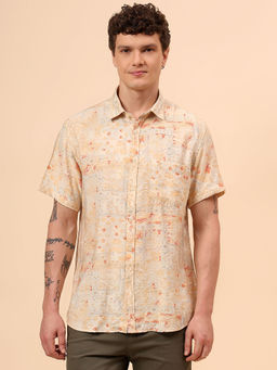 Cantabil - Orange Printed Regular Fit Shirt