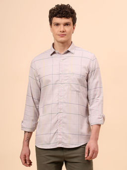 Cantabil - Beige Checks Regular Fit Shirt