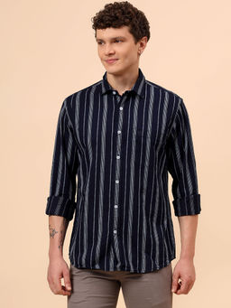 Cantabil - Navy Blue Stripes Regular Fit Shirt