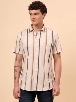 Cantabil - Beige Stripes Regular Fit Shirt