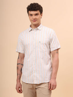 Cantabil - Beige Stripes Regular Fit Shirt