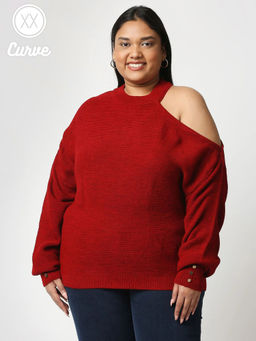 Twenty Dresses by Nykaa Fashion - Curve Red Fallen For You Sweater Top