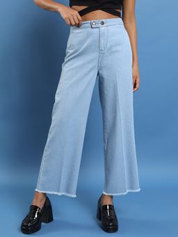 TOKYO TALKIES - Women Blue Cotton Solid Straight Jeans