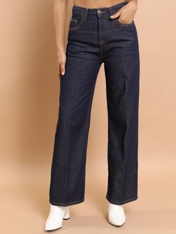 TOKYO TALKIES - Women Indigo Cotton Solid Flared Jeans