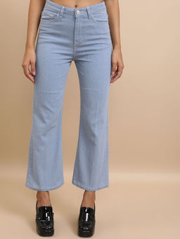 TOKYO TALKIES - Women Blue Cotton Blend Solid Flared Jeans