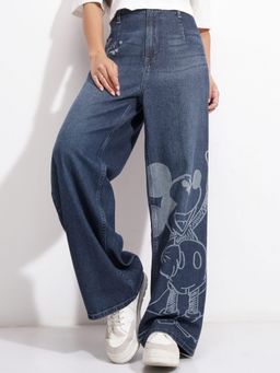 TOKYO TALKIES - Women Blue Cotton Solid Wide Jeans