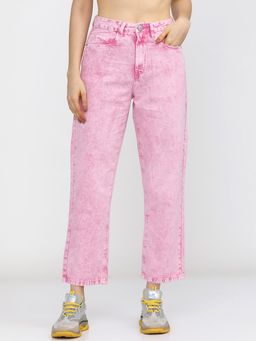 TOKYO TALKIES - Women Pink Cotton Solid Flared Jeans