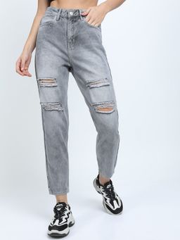 TOKYO TALKIES - Women Grey Cotton Solid Skinny Jeans