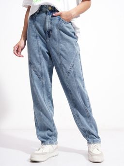 TOKYO TALKIES - Women Blue Cotton Solid Straight Jeans