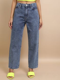 TOKYO TALKIES - Women Blue Cotton Solid Oversized Jeans