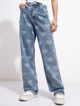 TOKYO TALKIES - Women Blue Cotton Solid Printed Jeans