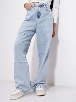 TOKYO TALKIES - Women Blue Cotton Solid Flared Jeans