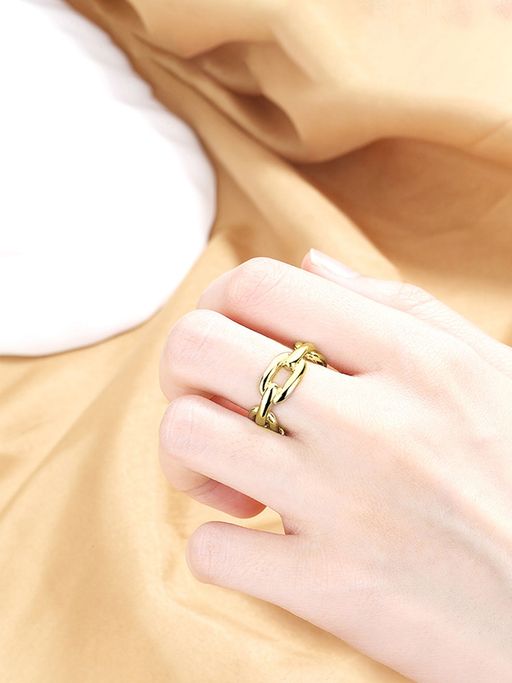 Yellow Chimes Gold-Plated Linked Chain Finger Ring (6)