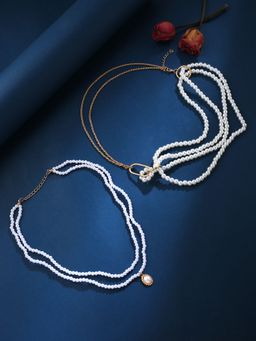 Yellow Chimes - Set of 2 White Pearl Multilayer Necklace