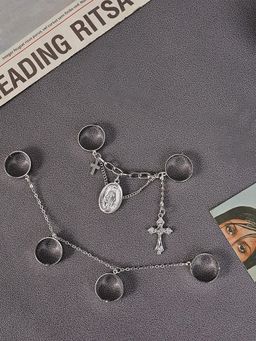 Yellow Chimes - Set of 2 Silver-Plated Linked Finger Rings