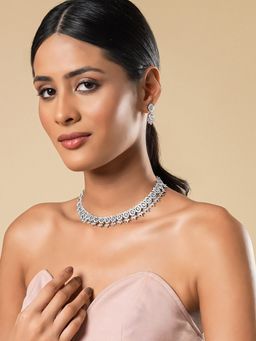 Yellow Chimes - Rhodium Plated Ad Studded Jewellery Set