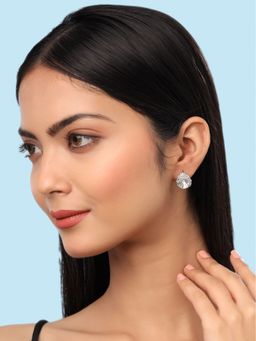 Yellow Chimes - Silver Plated Contemporary Crystal Studded Studs Earrings