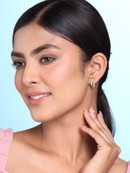 Yellow Chimes - Gold-Plated Contemporary Crystal Studded Half Hoop Earrings