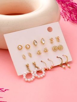 Yellow Chimes - Set of 9 Gold-Plated Contemporary Studs and Hoop Earrings