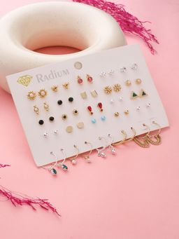 Yellow Chimes - Set of 25 Gold Plated Stone Studded Contemporary Studs Earrings