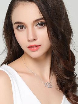 Yellow Chimes - Silver-Plated Crystals-Studded Dual Heart Pendant with Chain