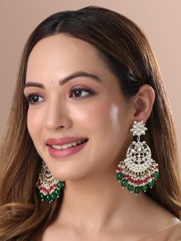 Yellow Chimes - Gold Plated Contemporary Kundan Studded Chandbalis Earrings