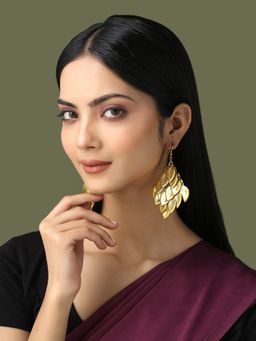 Yellow Chimes - Gold-Plated Leaf Shaped Drop Earrings