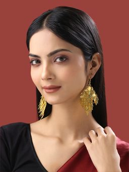 Yellow Chimes - Gold-Plated Leaf Shaped Drop Earrings