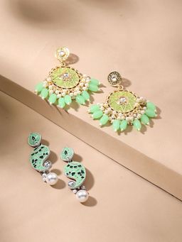 Yellow Chimes - Set of 2 Silver-Plated Contemporary Drop Earrings