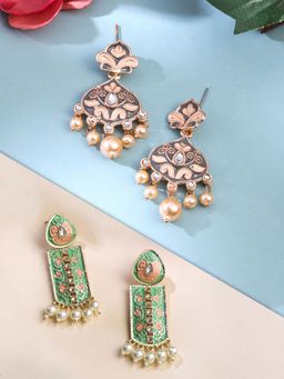 Yellow Chimes - Pack of 2 Gold-Plated Artificial Beads Contemporary Drop Earrings