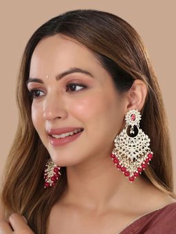 Yellow Chimes - Gold-Plated Kundan Studded Chandbalis Earrings