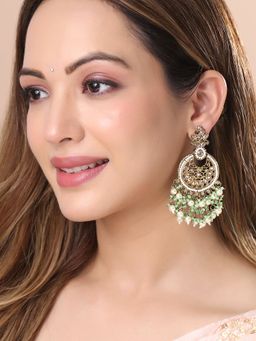 Yellow Chimes - Gold-Plated Kundan-Studded Beaded Chandbalis Earrings