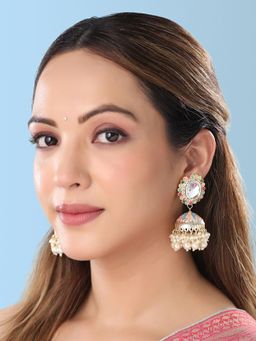 Yellow Chimes - Gold-Plated Stone-Studded Dome Shaped Jhumkas