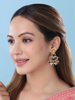 Yellow Chimes - Gold-Plated Stone-Studded Drop Earrings