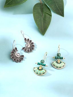 Yellow Chimes - 2Pcs Silver & Gold-Plated Contemporary Drop Earrings