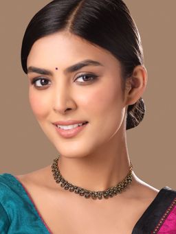 Yellow Chimes - Gold-Plated Oxidised Choker Necklace