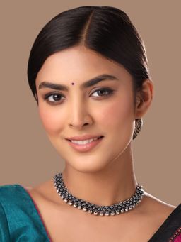 Yellow Chimes - Silver-Plated Oxidised Necklace