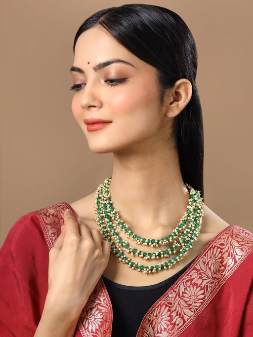 Yellow Chimes Gold-Plated Beaded Multilayered Necklace