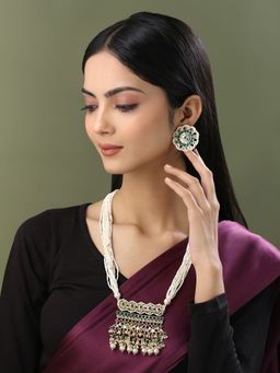 Yellow Chimes - Gold-Plated Kundan-Studded & Moti Beaded Long Jewellery Set