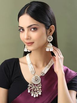 Yellow Chimes - Gold-Plated Beads & Pearls-Studded Long Jewellery Set