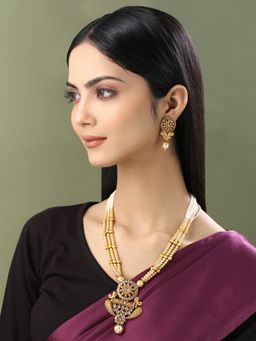 Yellow Chimes - Gold-Plated Stone Studded & Pearl Beaded Jewellery Set
