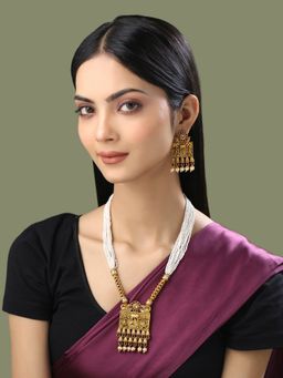 Yellow Chimes - Gold Plated Marriage Design Pearl Beadded Long Jewellery Set
