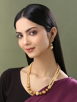 Yellow Chimes - Gold-Plated Stone Studded & Pearl Beaded Jewellery Set