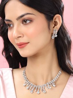 Yellow Chimes - Silver-Plated Crystal-Studded Jewellery Set