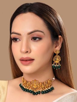 Yellow Chimes - Gold-Plated Kundan-Studded Necklace & Earrings Set